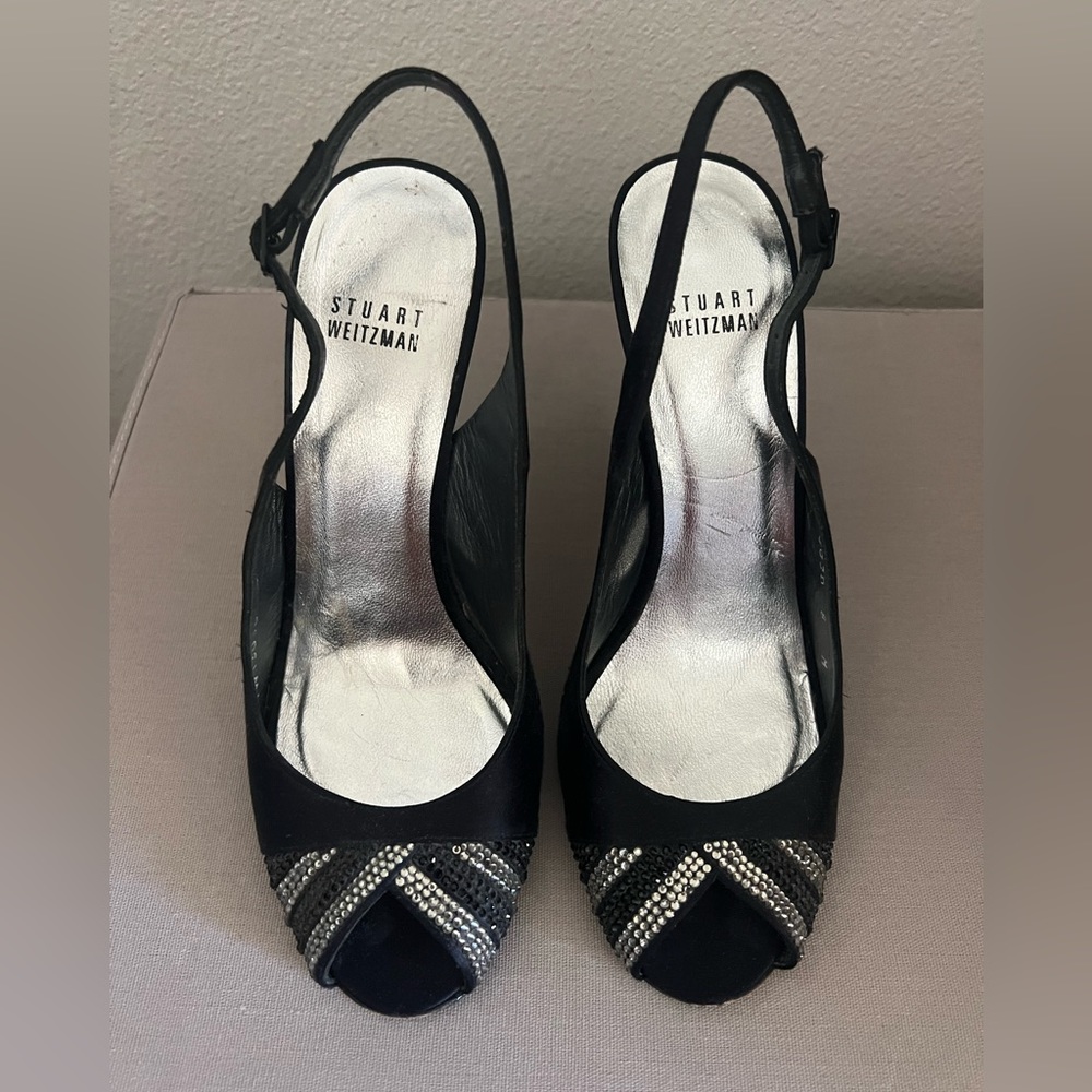 Stuart Weitzman black satin heels size 8